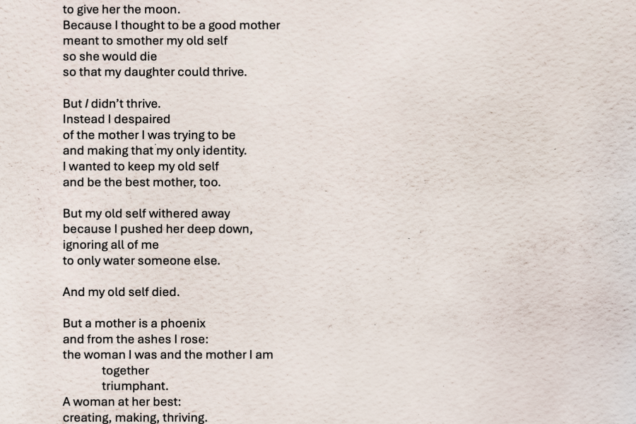 A mother is a phoenix poem displayed over a tan watercolor background.